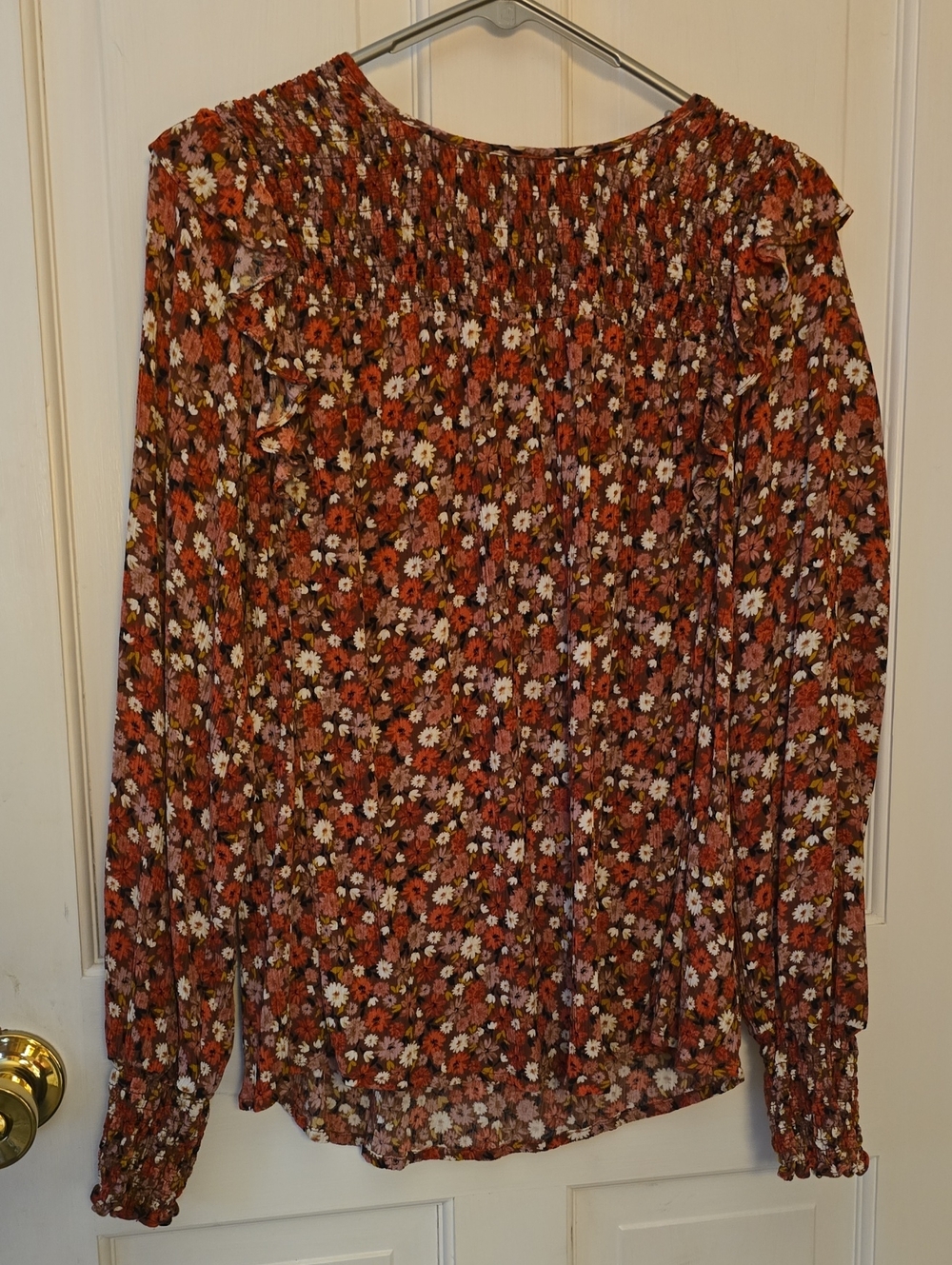 Knox Rose Floral Ruffle Smocked Boho Blouse